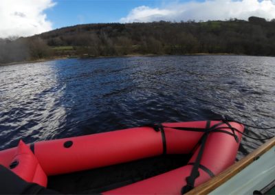 Biluta Packraft Tadpole tied up to Lulu my Drascombe Lugger