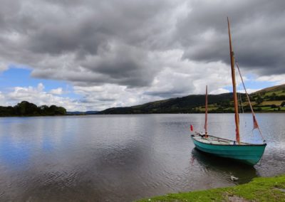 Drascombe Lugger Lulu on the south shore of Lake Bala